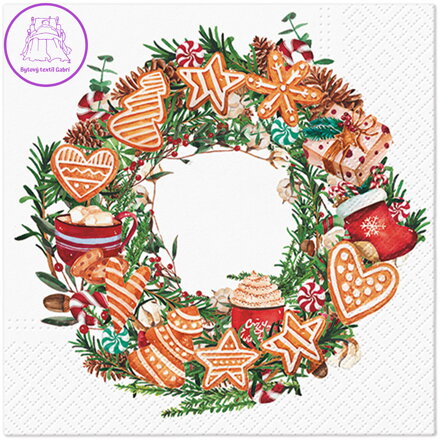 Ubrousky PAW L 33x33cm Gingerbread Wreath