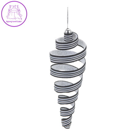 Vánoční ozdoby - látkové černo / bílé spirály 15 cm, set 2ks