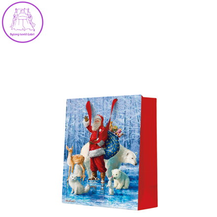 Dárková taška stredne velká - Santa Claus with animals 20x10x25 cm