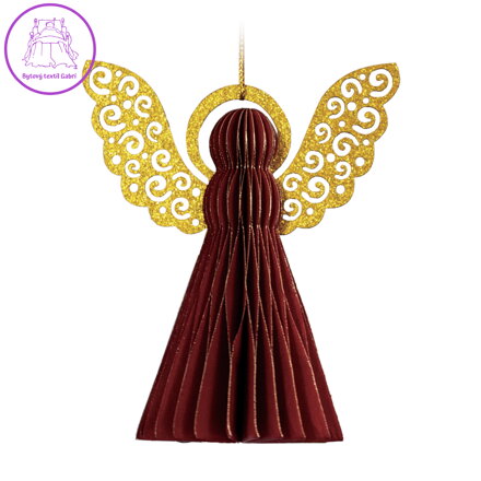 Dekorace červený anděl (2 ks), papír + PET, závěsná, 10 cm