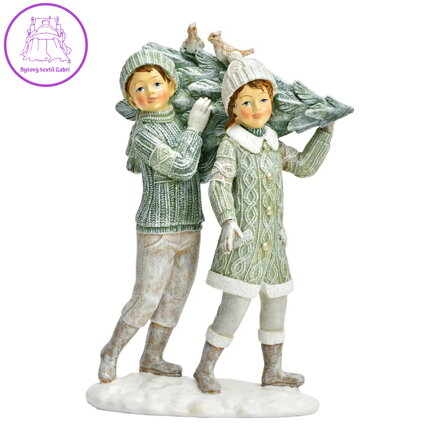 Dívka a chlapec s vánočním stromkem, 22 cm