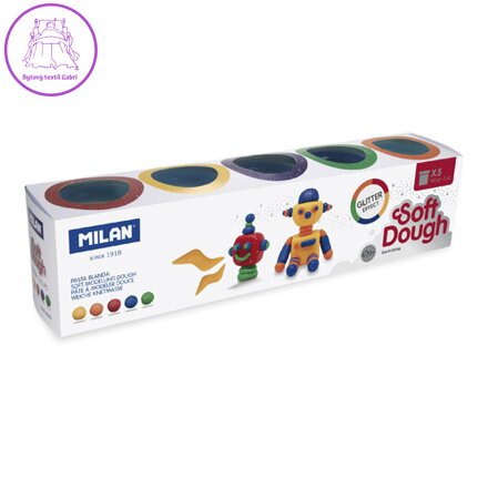 Plastelína MILAN Soft Dough glitrové barvy - sada 5 ks