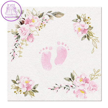 Obrúsky PAW AIRLAID 40x40 cm  Baby Feet  light pink