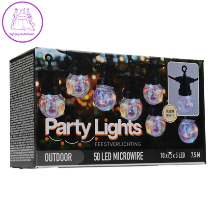 Párty osvětlení - řetěz 10 LED žárovek, barevné, délka 7,5 m