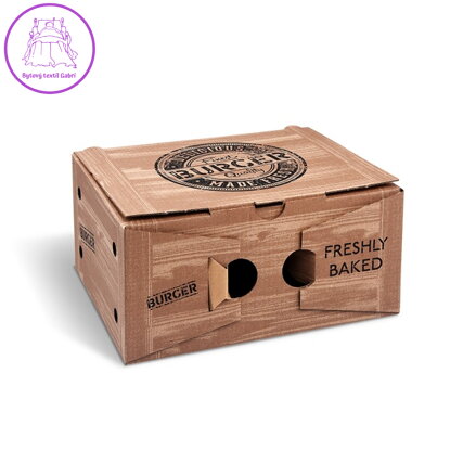 Burger box (mikrovlnitá lepenka) 2dielny kraft s potlačou 210 x 160 x 100 mm [100 ks]