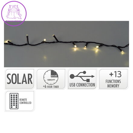 Světelný řetěz 480 LED bílá teplá se solárním panelem, délka 21 m