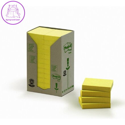 Samolepiaci bloček, 38x51 mm, 24x100 listov, ekologický, 3M POSTIT, žltý