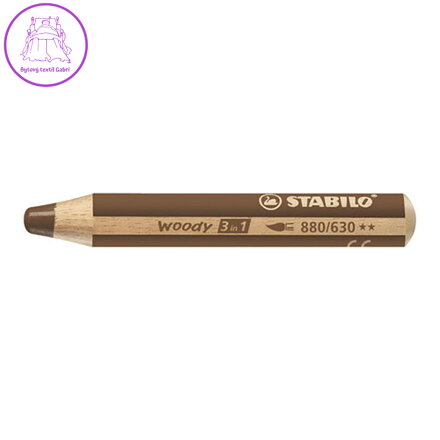 Pastelka STABILO woody 3 v 1 - barvička, vodovka, voskovka - hnědá
