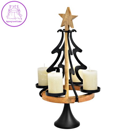 Adventní svícen z kovu a mangového dřeva 58 cm - vánoční stromek s hvězdou