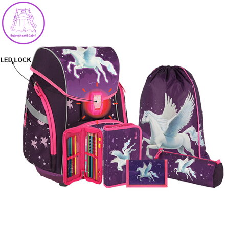 Školní aktovka - 6-dílný set, PRO LIGHT PREMIUM 3D Horse, LED