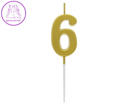 Dortová svíčka B&C - číslo "6" zlatá metalíza 9,5 cm