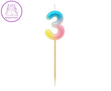 Dortová svíčka - číslice "3" pastelová ombré 11 cm