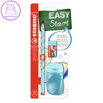 Školní set pro praváky - tužka STABILO EASYgraph v modré barvě + guma a ořezávátko