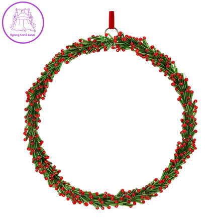 Skleněný vánoční věnec 20 cm na zavěšení, zeleno-červený kruh