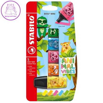 Zvýrazňovač STABILO BOSS MINI Animal Vibes (sada 5 ks)