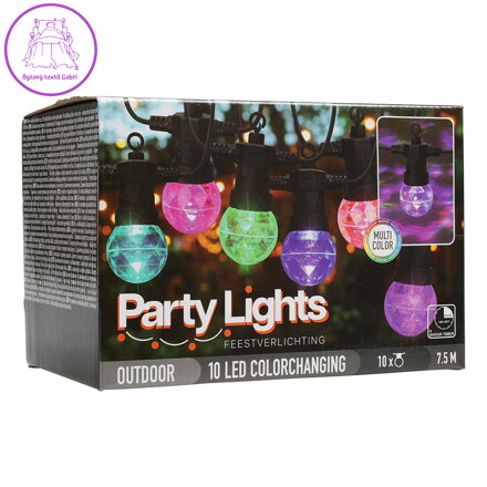 Párty osvětlení - řetěz 10 LED žárovek, barevné, délka 7,5 m