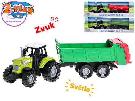 2-Play Traffic traktor s vlečkou 23-26cm volný chod na baterie se světlem a zvukem 3druhy