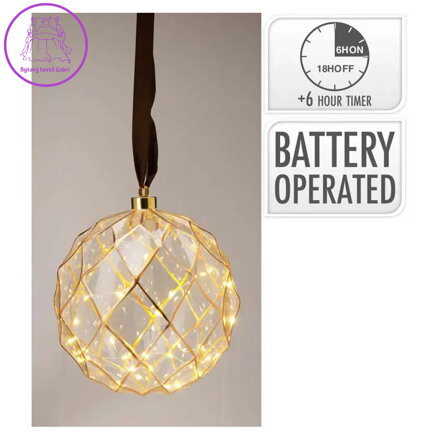 ZÁVĚSNÁ LEDOVÁ KOULE 20 CM NA BATERIE S ČASOVAČEM