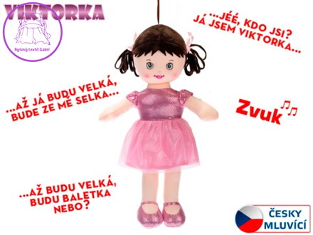 Panenka Viktorka hadrová 32cm česky mluvící na baterie světle růžová 0m+ v sáčku