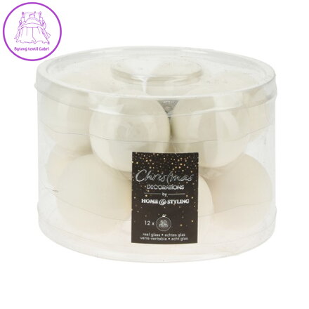 Vánoční koule 50 mm skleněné 12 ks bílé