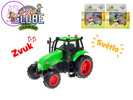 Kids Globe Farming traktor kov 11cm na setrvačník na baterie se světlem a zvukem 2barvy v