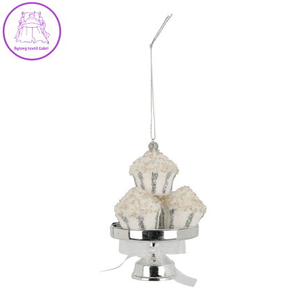 Dekorace - mufiny na podnosu stříbrné barvy 12 cm