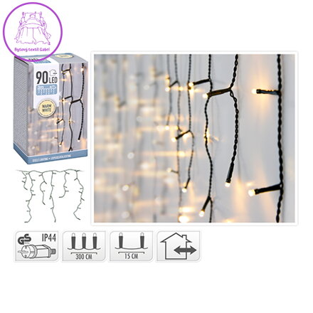 Světelná řetěz 90 LED bílá teplá, délka 3 m, 230V (venk. použití)