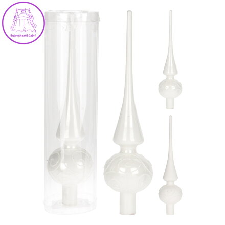 Špic na vánoční stromeček 25 cm bílý dekorovaný, mix matný/lesklý /1ks