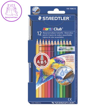 Akvarelové tužky, se štětcem, STAEDTLER "Noris Club", 12 různých barev