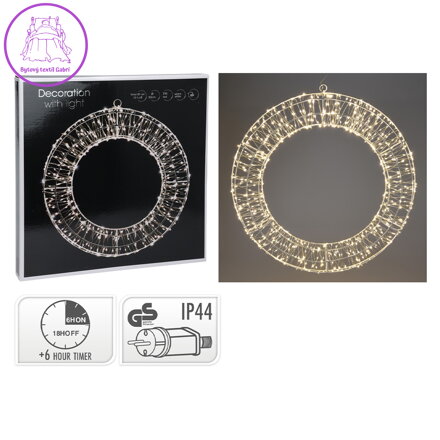 Vánoční dekorace - svítící kruh 50 cm, 720x mikro LED, bílá teplá
