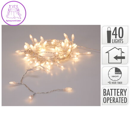 Světelný řetěz 40x LED mini světla ve tvaru kužele s časovačem, délka 3 m
