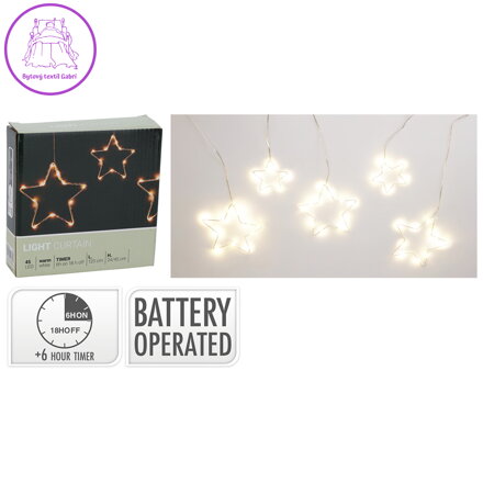 Svítící záclonový řetěz / záclona 45x mikro LED hvězdičky, délka 120 cm