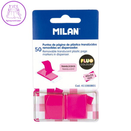 Blok lep MILAN FLUO záložka PVC 45 x 25 mm růžová