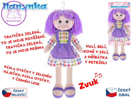 Panenka Nanynka fialová 50cm měkké tělo na baterie česky mluvící a zpívající 0m+ na kartě