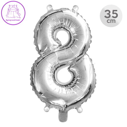Balón narozeninový 35 cm - číslo 8, stříbrný