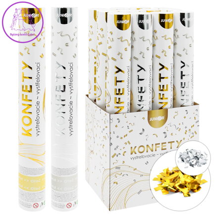 Střílející konfety - trubka 40 cm, mix - zlaté/stříbrné metalické obdélníky