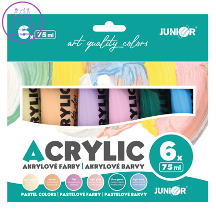 Akrylové barvy JUNIOR 75 ml - 6 ks sada Pastel