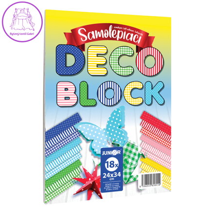 Blok dekoračného papiera - samolepiaci DECO BLOCK B4 24x34 cm, 18 ks (6 farieb x 3 vzory)