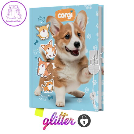 Památník JUNIOR 14x18 cm, 80 list. čistý se zámkem - Corgi