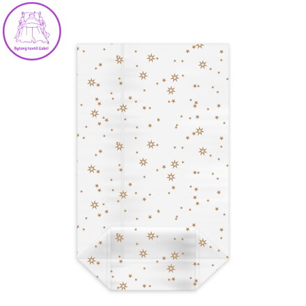 Vrecko číre (OPP) s krížovým dnom Hviezdy zlaté 14,5 x 23,5 + 6 cm [100 ks]