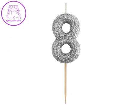 Dortová svíčka B&C - číslo "8" glitter černá 11 cm