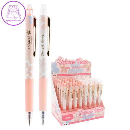 Roller gelový/gumovací M&G Sakura time, hrot 0,5 mm, modrá náplň (2 designy)