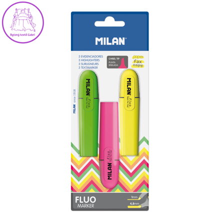 Zvýrazňovač MILAN Fluo Marker - sada 3 ks