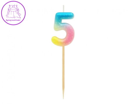 Dortová svíčka - číslice "5" pastelová ombré 11 cm