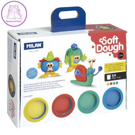 Plastelína MILAN Soft Dough sada 4 farieb + nástroje "Funny faces"