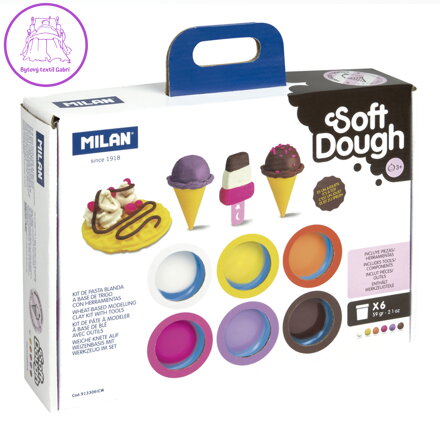 Plastelína MILAN Soft Dough sada 6 farieb + nástroje "Ice creams &Waffles"