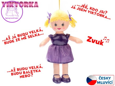 Panenka Viktorka hadrová 32cm česky mluvící na baterie fialová 0m+ v sáčku