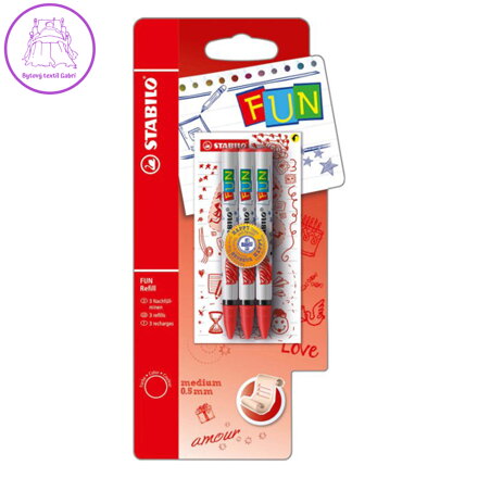 Náplň do kuličkového pera STABILO FUN 0,5mm / 3ks červená