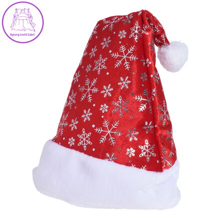 Čepice - Santa Claus se sněhovými vločkami 45 cm, 1ks