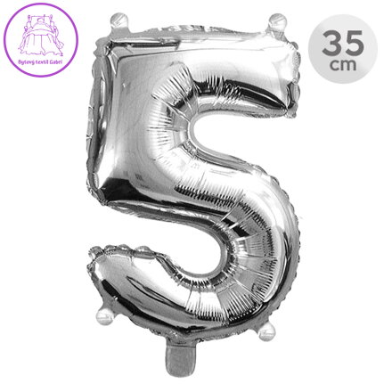 Balón narozeninový 35 cm - číslo 5, stříbrný
